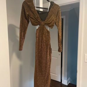 Lulu’s Sparks of Love Metallic Bronze Dress XS